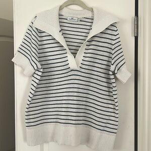 Vineyard Vines women’s XXL short sleeve collard sweater - navy & cream- perfect